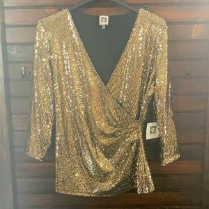Annie Klein sparkle gold party/dress top size large